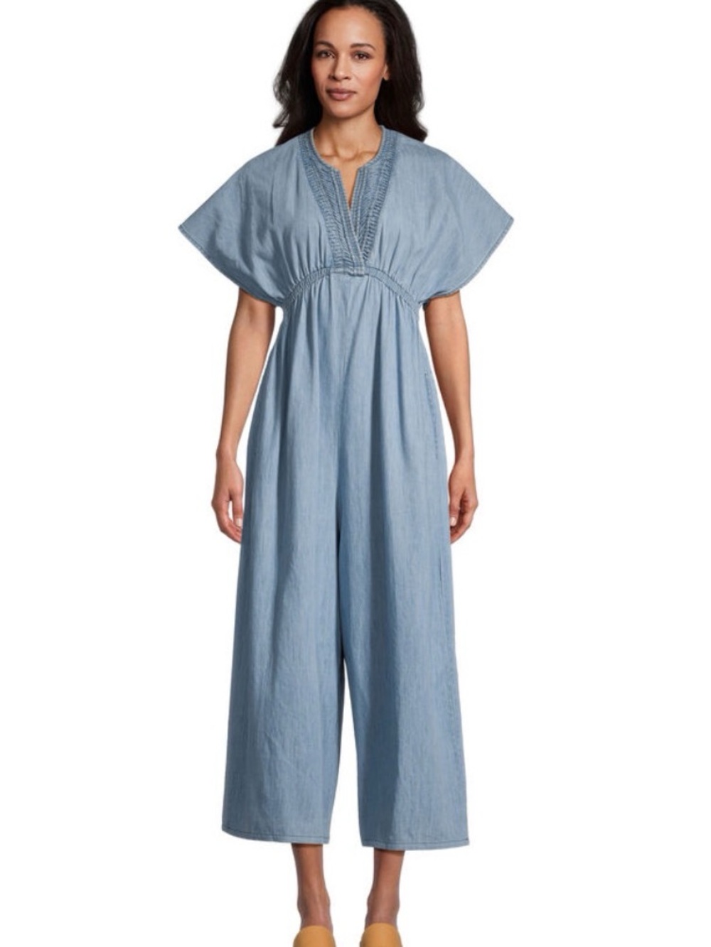 Cost Plus World Market Light Wash Denim Tunic with Braided Trim